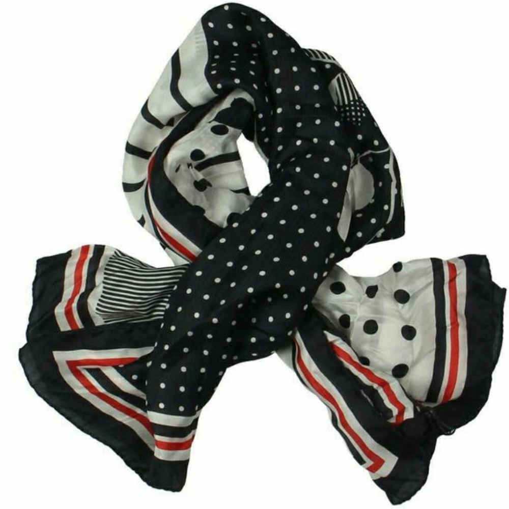 Basler Women's Navy Silk Striped Square Scarf